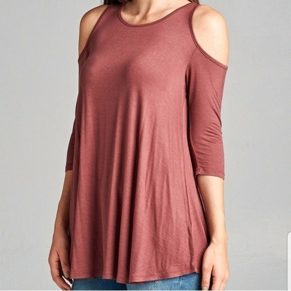 Pink Cold Shoulder Swing Top - Picture 3 of 4